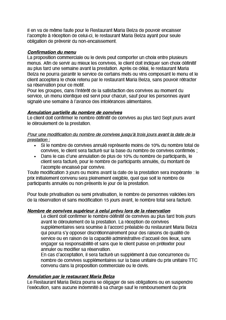 Document texte avec politiques de réservation de restaurant